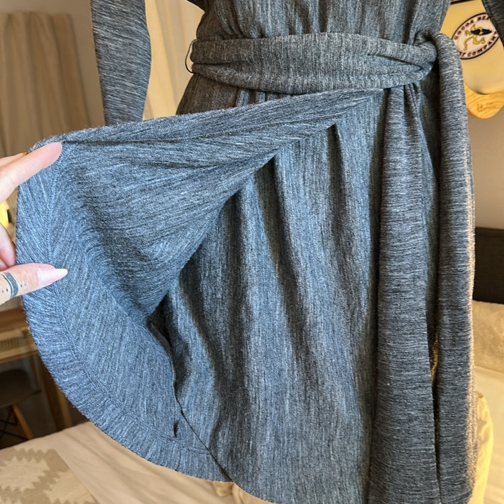 Anine Bing Wool Blend Relaxed Long Sleeve Drapey Faux Wrap Dress in Gray, XS - Picture 4 of 9
